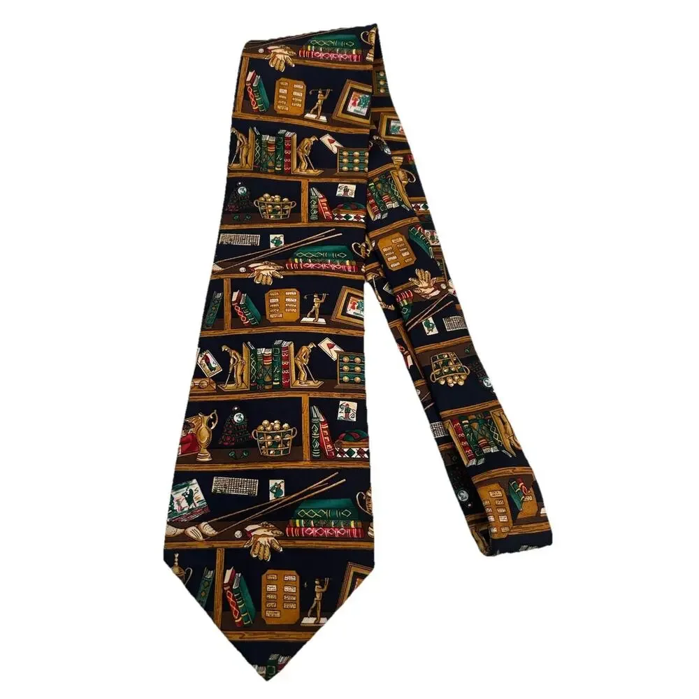 Vtg GOLF Collection Men’s SILK Tie 3.75” Alynn Library Book Librarian Novelty